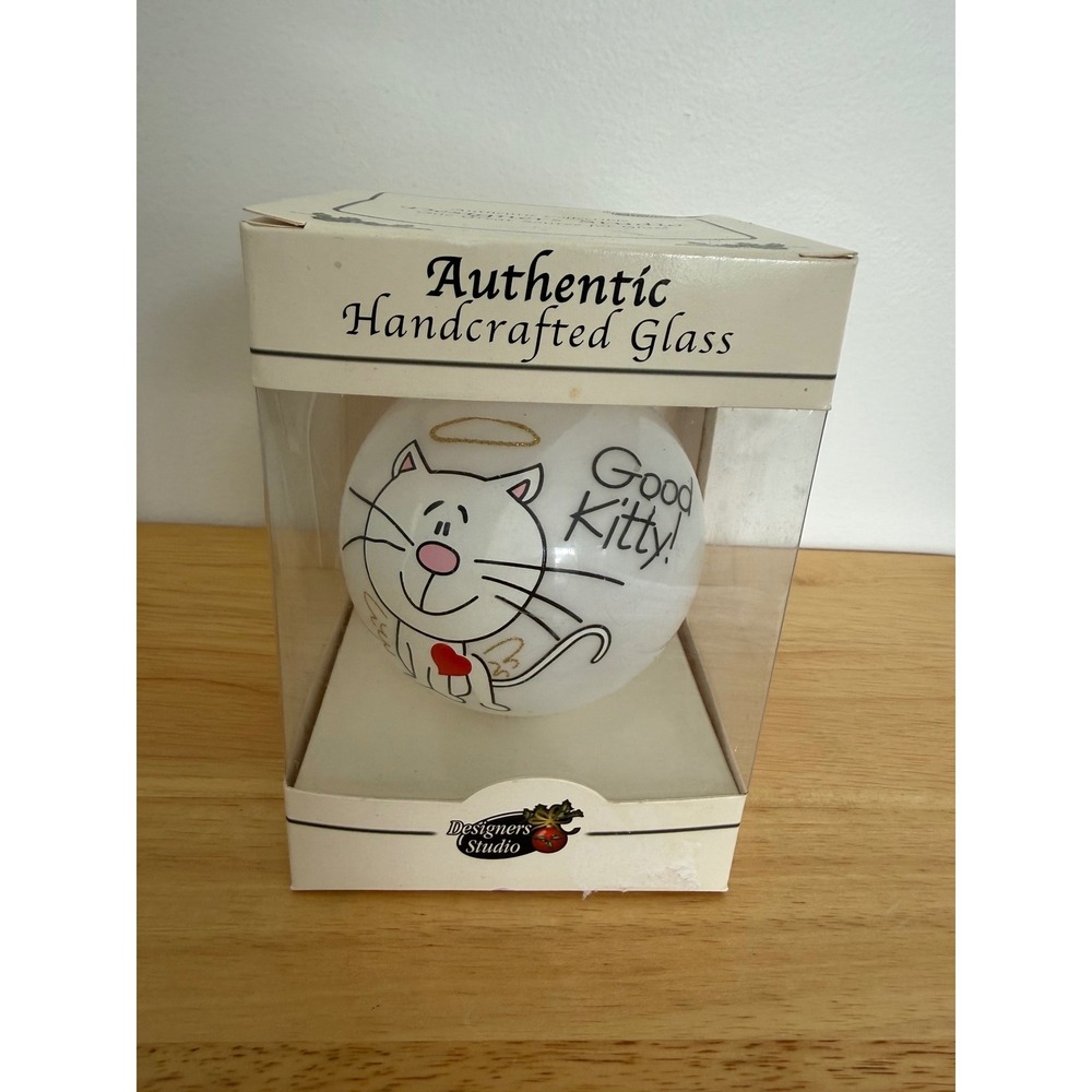 Good Kitty Cat Christmas Ornament Designers Studio Authentic Handcrafted Glass